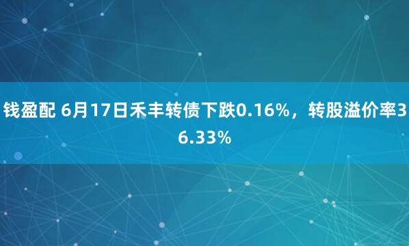 钱盈配 6月17日禾丰转债下跌0.16%，转股溢价率36.33%